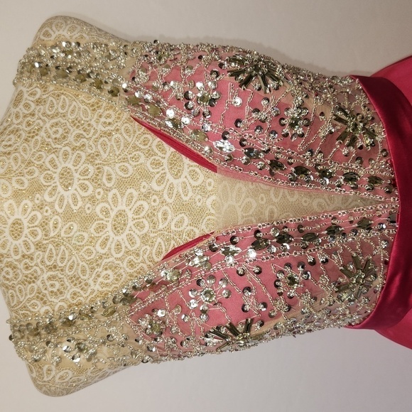 Hebeos A-Line/Princess Satin Beading V-Neck Sleeveless Short Mini Party Dress - Picture 2 of 15